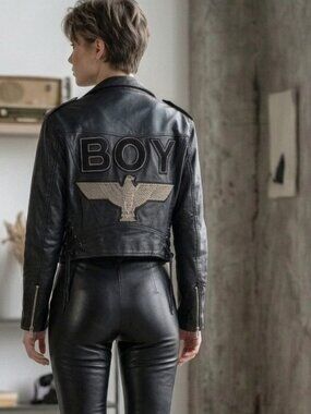 Authentic BOY London Vintage 1993 Crop Black Leather Moto Jacket sz S-So COOL!
